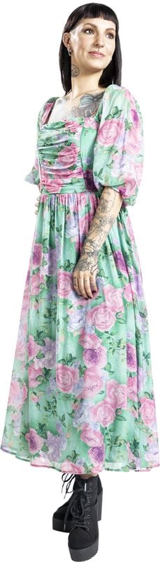 rock revival "Sandy Flower Dress" Maxi Dress Green-pink by Banned Retro