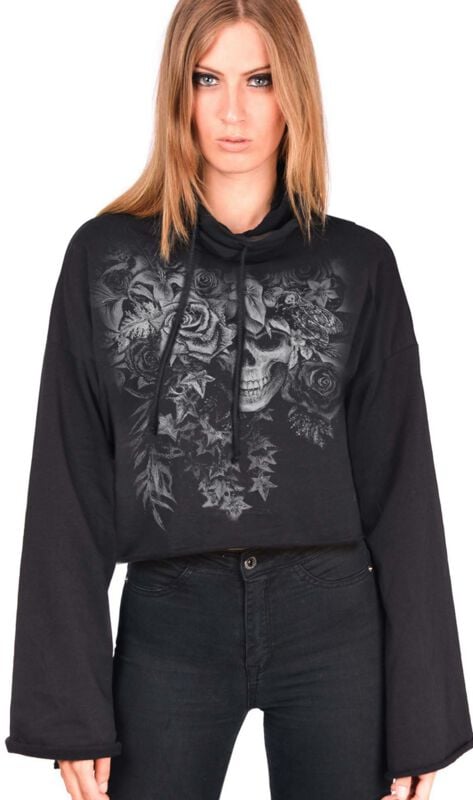 rock revival "Skull Plant Woman's Cropped Sweat Shirt Gallow" Hoodie black by Alchemy England