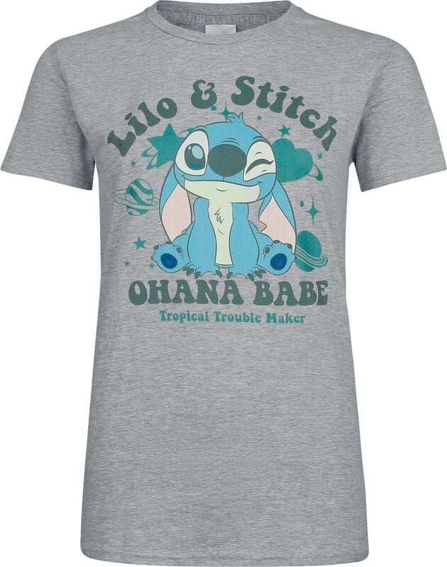 rock revival "Stitch Ohana Babe" T-Shirt mottled grey by Lilo & Stitch