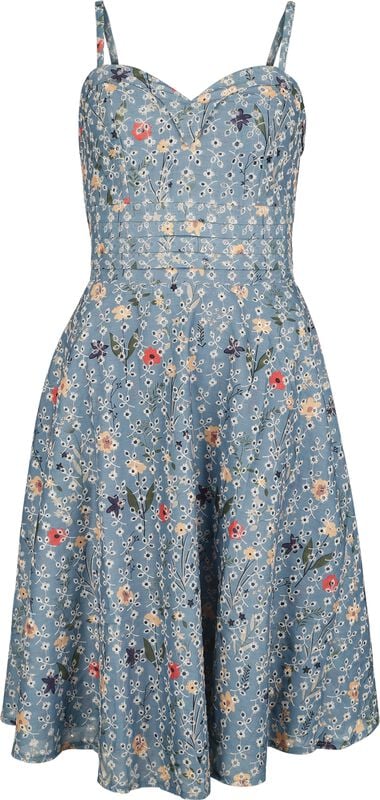 rock revival "Summer Flowers Emb Flare Dress" Midi Dress blue by Voodoo Vixen