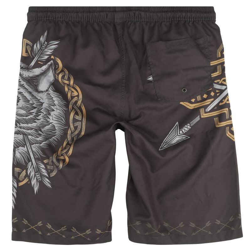 Rock Revival "Swim Shorts With Arrow And Wolf Print" Swim Shorts Black By Black Premium By EMP