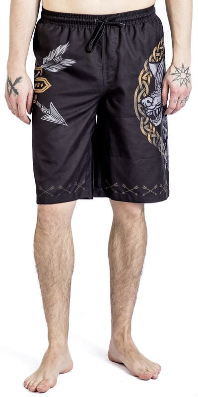 Rock Revival "Swim Shorts With Arrow And Wolf Print" Swim Shorts Black By Black Premium By EMP