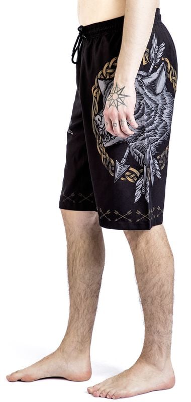 Rock Revival "Swim Shorts With Arrow And Wolf Print" Swim Shorts Black By Black Premium By EMP