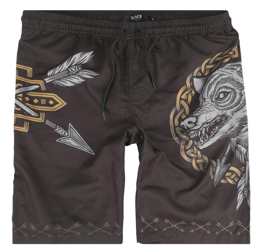 rock revival "Swim Shorts With Arrow and Wolf Print" Swim Shorts black by Black Premium by EMP