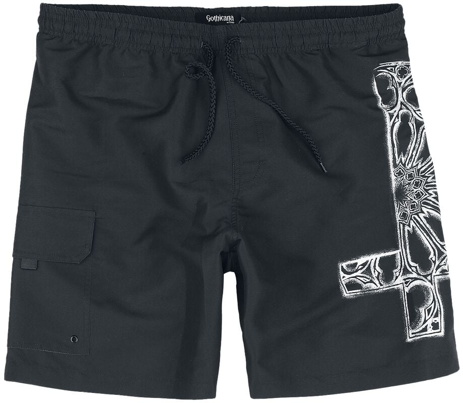 Rock Revival "Swim Shorts With Gothic Cross" Swim Shorts Black By Gothicana By EMP