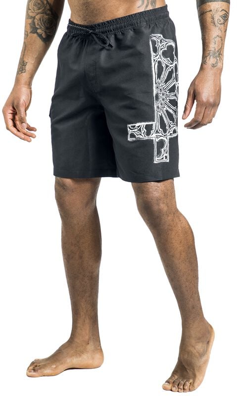 rock revival "Swim Shorts With Gothic Cross" Swim Shorts black by Gothicana by EMP