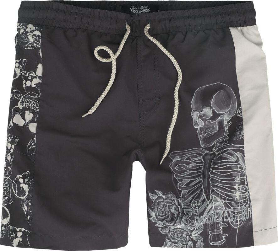 Rock Revival "Swim Shorts With Skeleton Print" Swim Shorts Dark Grey By Rock Rebel By EMP