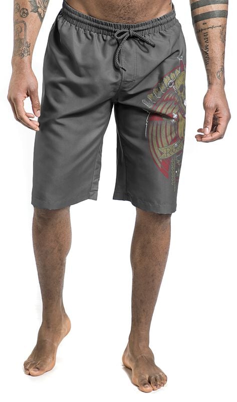 Rock Revival "Swim Shorts With Skull And Sword" Swim Shorts Grey By Rock Rebel By EMP