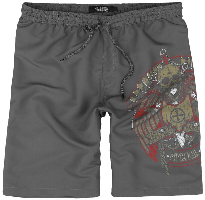 Rock Revival "Swim Shorts With Skull And Sword" Swim Shorts Grey By Rock Rebel By EMP