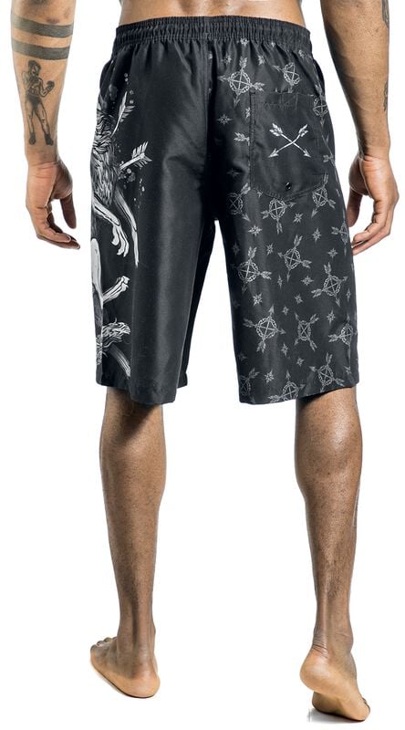 Rock Revival "Swim Shorts With Wolf Print" Swim Shorts Black By Black Premium By EMP