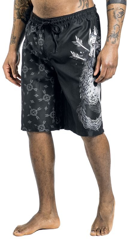 rock revival "Swim Shorts With Wolf Print" Swim Shorts black by Black Premium by EMP