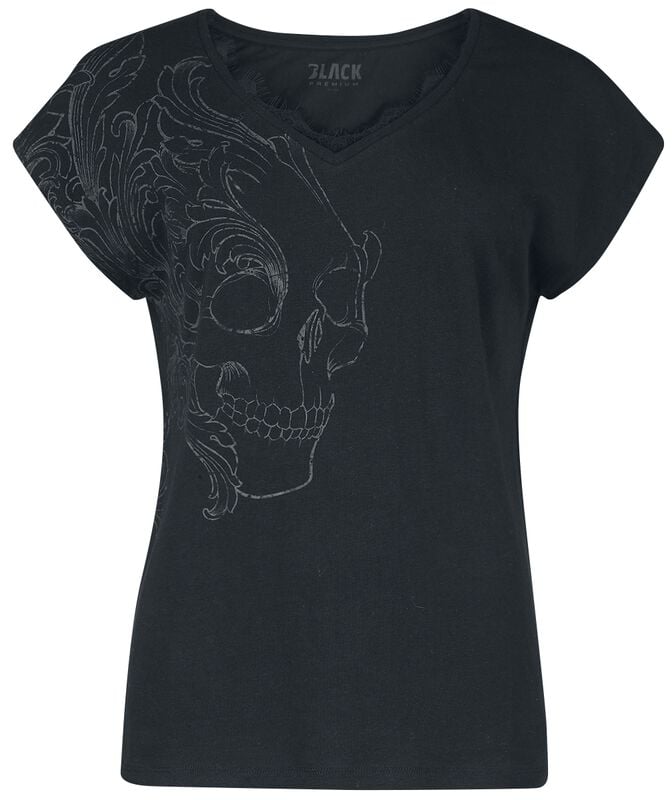 Rock Revival "T-shirt With Skull Print And Lace" T-Shirt Black By Black Premium By EMP