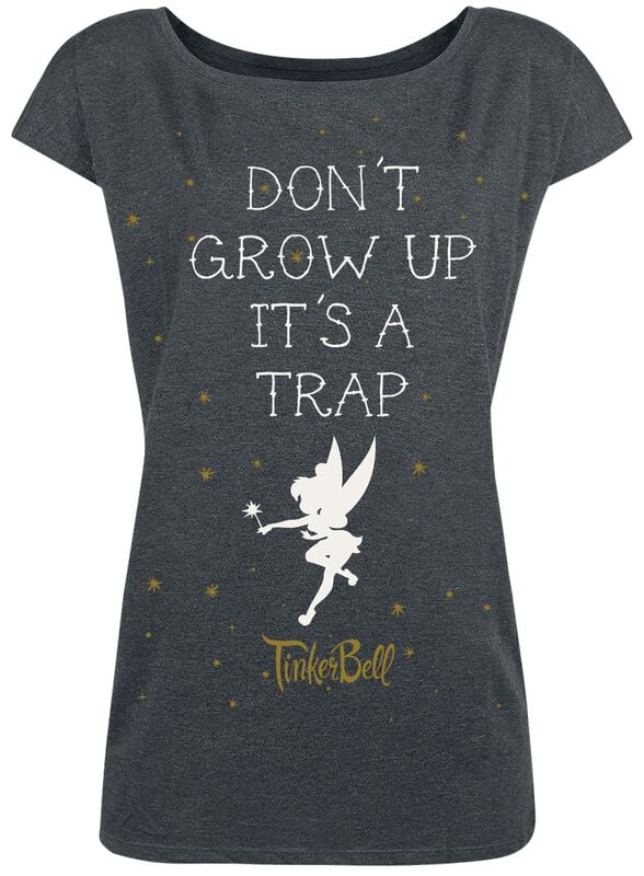 Rock Revival "Tinker Bell - Don't Grow Up" T-Shirt Mottled Dark Grey By Peter Pan