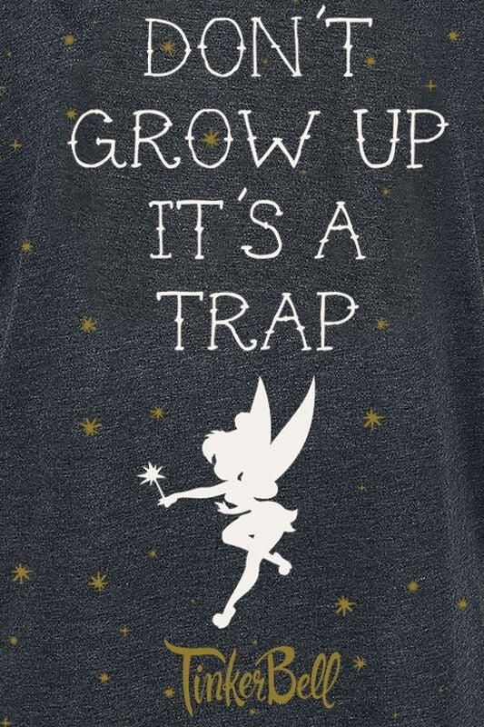Rock Revival "Tinker Bell - Don't Grow Up" T-Shirt Mottled Dark Grey By Peter Pan