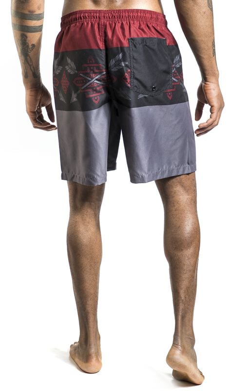 Rock Revival "Tricolor Swim Shorts With Arrow Print" Swim Shorts Red-black By Black Premium By EMP