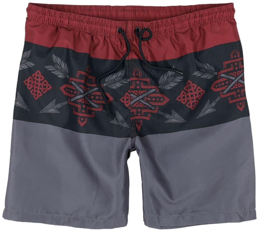 Rock Revival "Tricolor Swim Shorts With Arrow Print" Swim Shorts Red-black By Black Premium By EMP