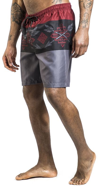rock revival "Tricolor Swim Shorts with Arrow Print" Swim Shorts red-black by Black Premium by EMP