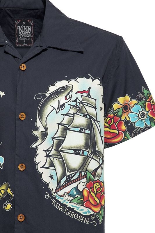 Rock Revival "Tropical Hawaiian-style Deluxe" Short-sleeved Shirt Black By King Kerosin