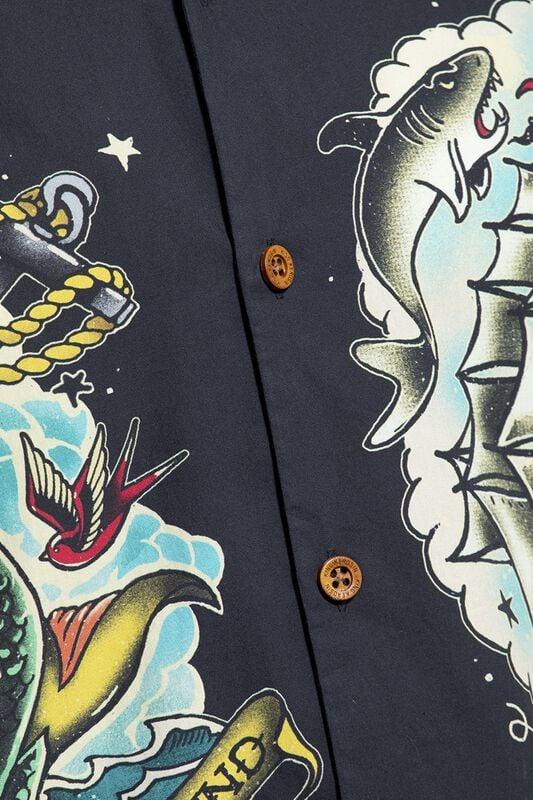 Rock Revival "Tropical Hawaiian-style Deluxe" Short-sleeved Shirt Black By King Kerosin