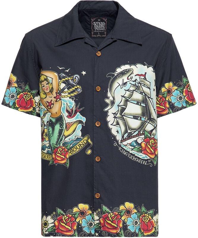 rock revival "Tropical Hawaiian-style deluxe" Short-sleeved Shirt black by King Kerosin