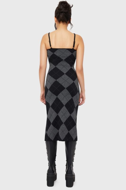 Rock Revival "Twilight Argyle Midi Dress" Maxi Dress Black-grey By Killstar