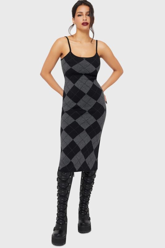 Rock Revival "Twilight Argyle Midi Dress" Maxi Dress Black-grey By Killstar