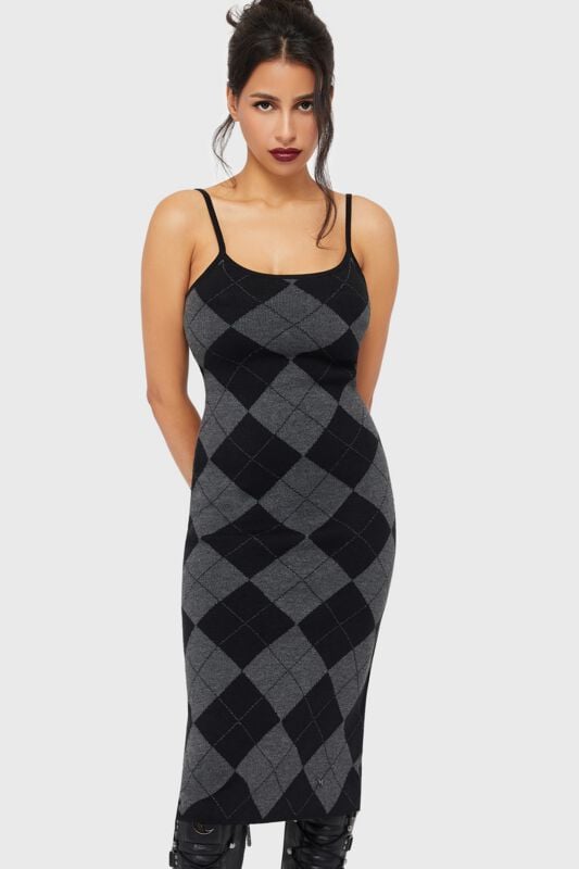 rock revival "Twilight Argyle Midi Dress" Maxi Dress black-grey by Killstar
