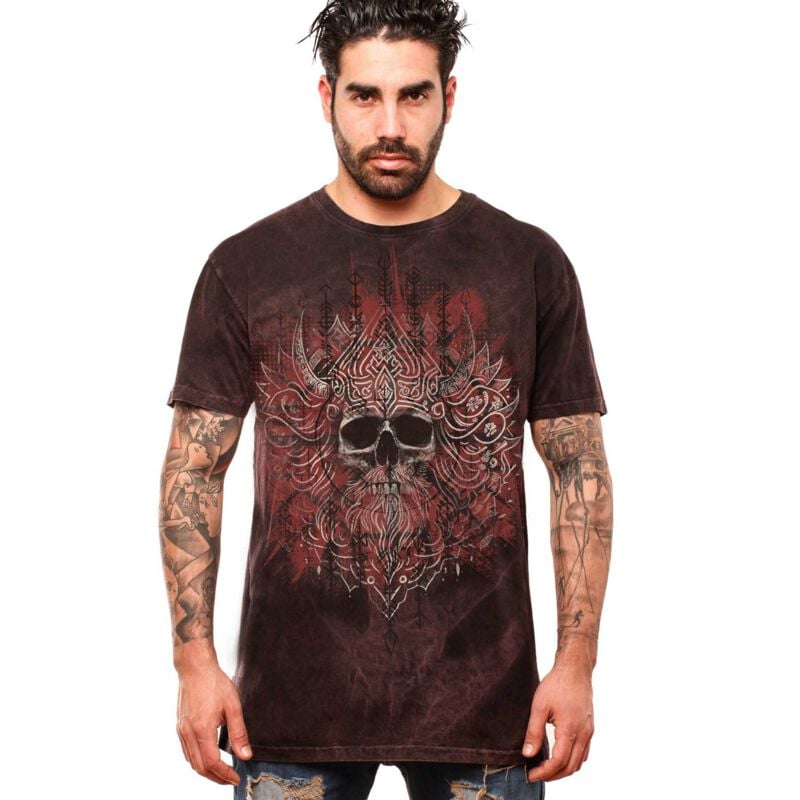 rock revival "Viking Skull Man's T-Shirt" T-Shirt dark red by Outer Vision