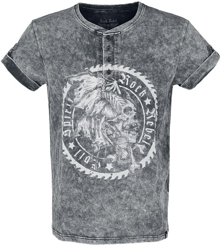 Rock Revival "Vintage-Look T-Shirt With Button Placket" T-Shirt Black By Rock Rebel By EMP