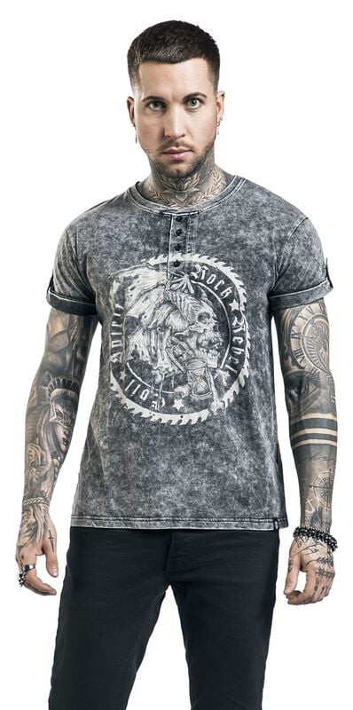 rock revival "Vintage-Look T-Shirt with Button Placket" T-Shirt black by Rock Rebel by EMP