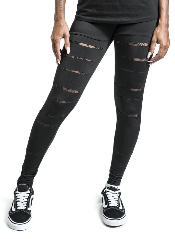 Rock Revival "Women's Leggings With Cuts And Lace" Leggings Black By Rotterdamned
