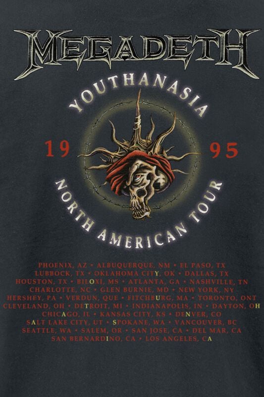 Rock Revival "Youthanasia 1995 - North American Tour" T-Shirt Black By Megadeth