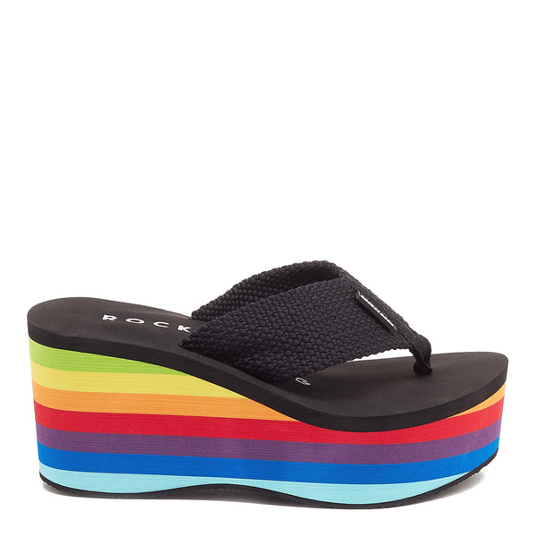 rocket dog Crush Rainbow Black Platform Flip Flop