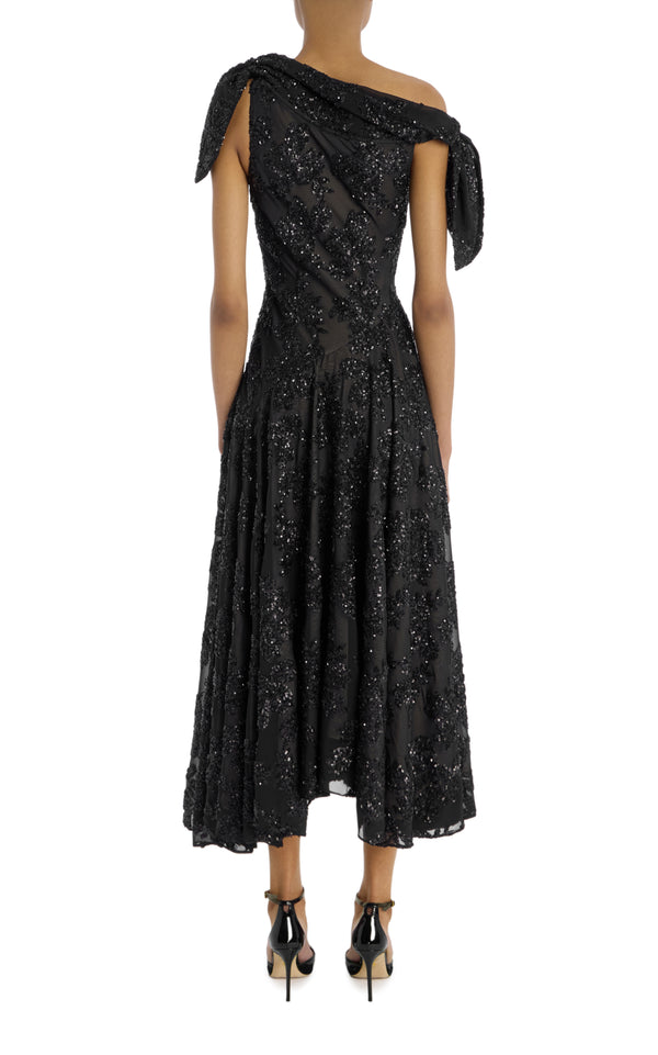 Rodarte Black Embroidered Sequin Off The Shoulder Dress