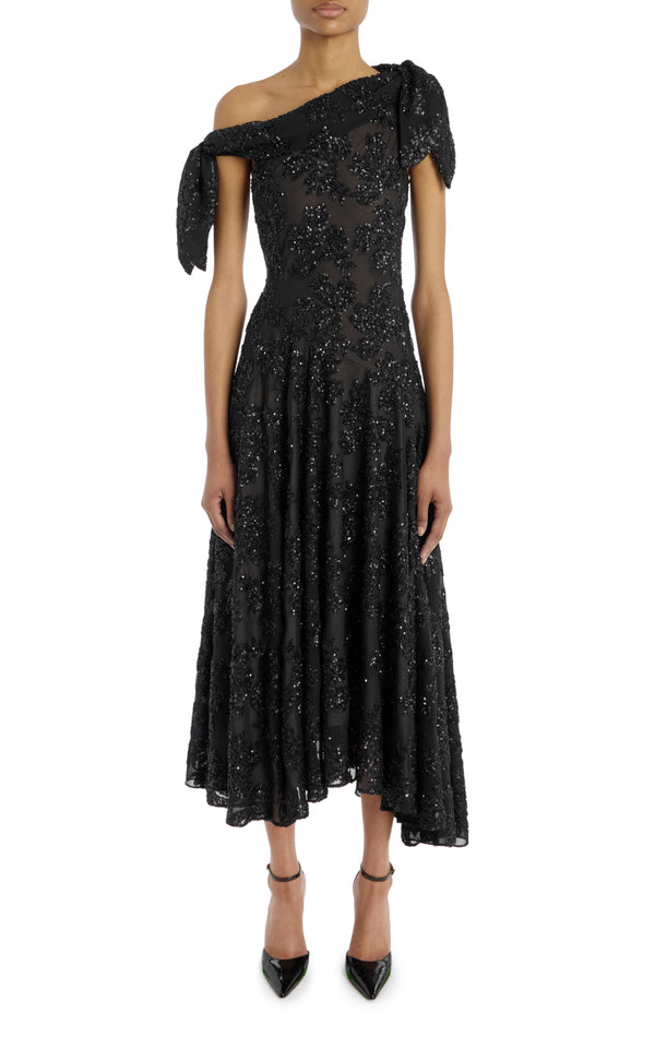 rodarte Black Embroidered Sequin Off The Shoulder Dress