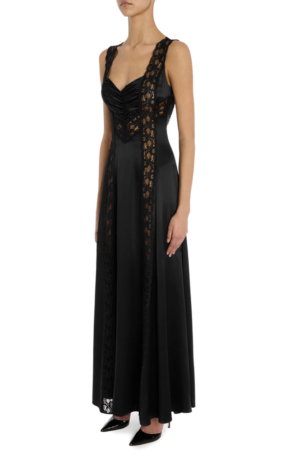 Rodarte Black Silk Charmeuse Bias Dress With Lace Inlays