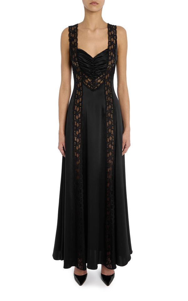 rodarte Black Silk Charmeuse Bias Dress With Lace Inlays