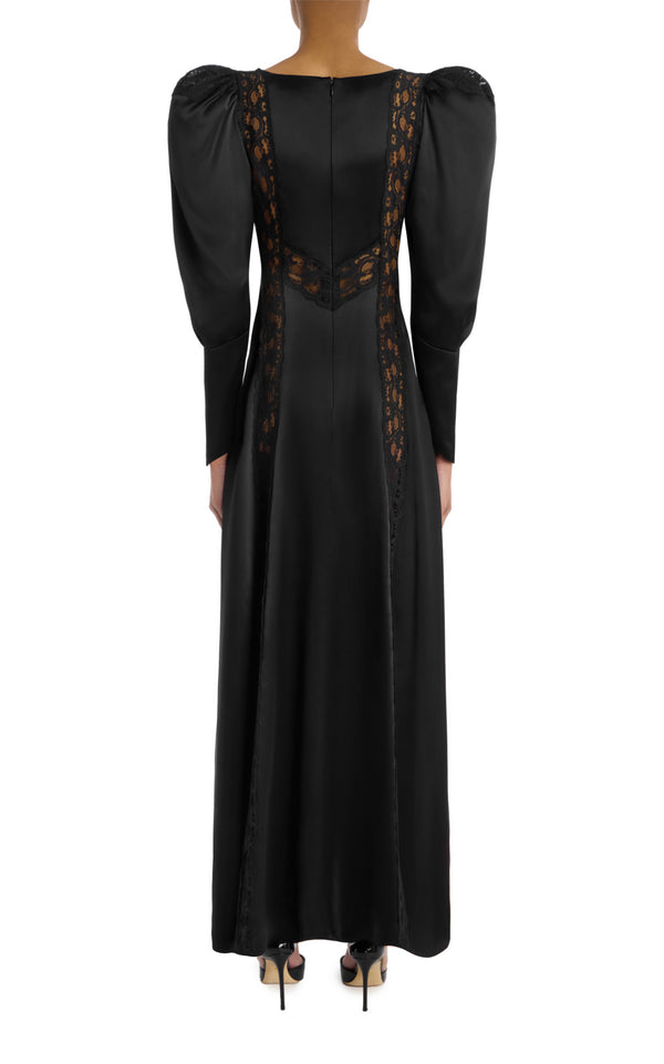 Rodarte Black Silk Charmeuse Bias Gown With Lace Inlays