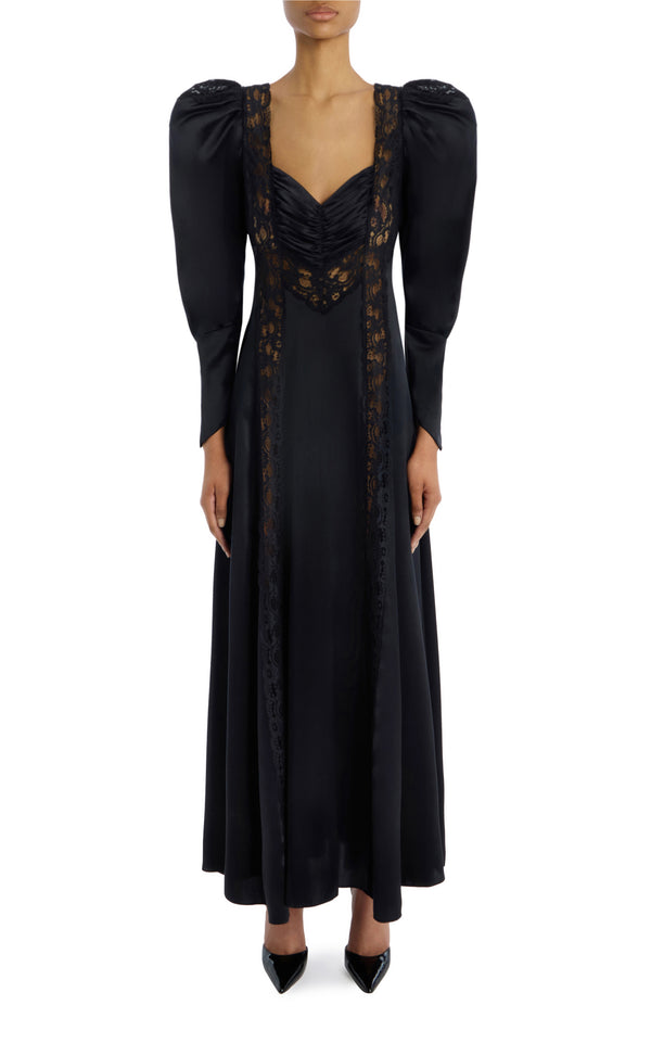 rodarte Black Silk Charmeuse Bias Gown With Lace Inlays