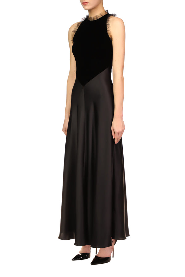 Rodarte Black Silk Satin & Velvet Dress With Tulle Detail