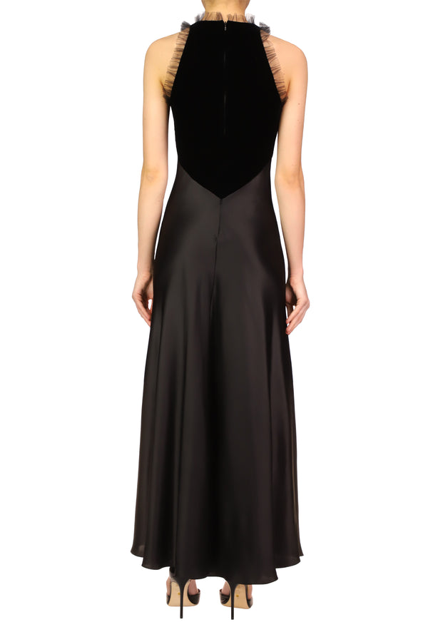 Rodarte Black Silk Satin & Velvet Dress With Tulle Detail