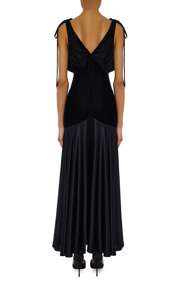 Rodarte Black Velvet And Silk Charmeuse Bias Dress With Velvet Bow Details