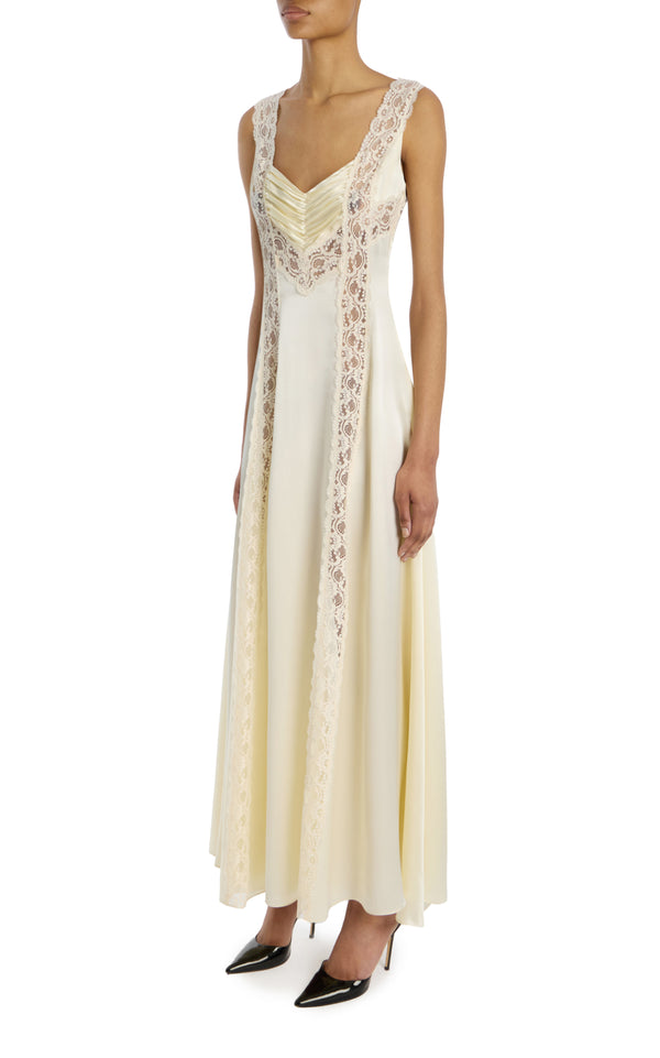 Rodarte Cream Silk Charmeuse Bias Dress With Lace Inlays