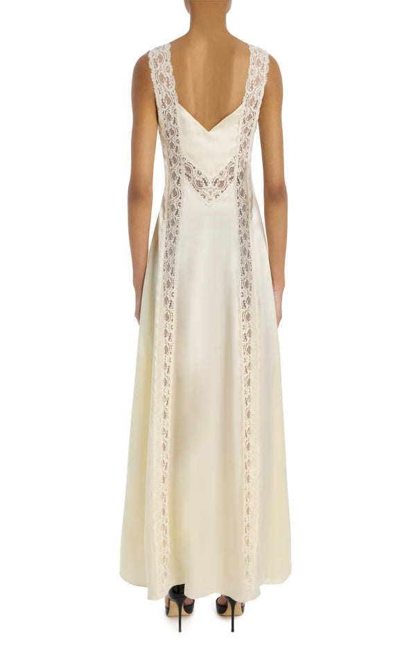 Rodarte Cream Silk Charmeuse Bias Dress With Lace Inlays