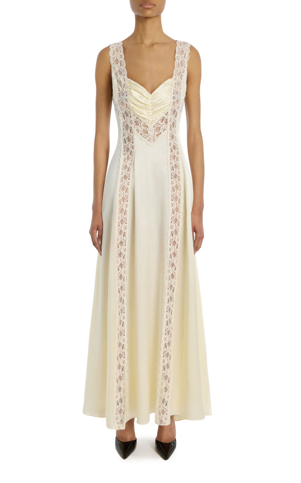 rodarte Cream Silk Charmeuse Bias Dress With Lace Inlays