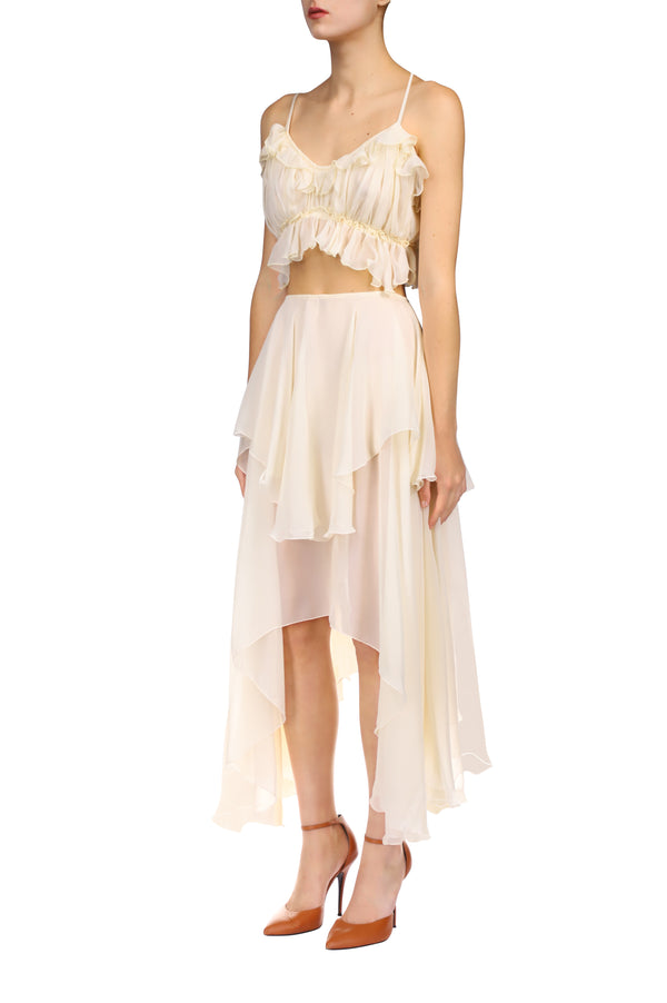 Rodarte Cream Silk Chiffon Blouse And Tiered Skirt Ensemble
