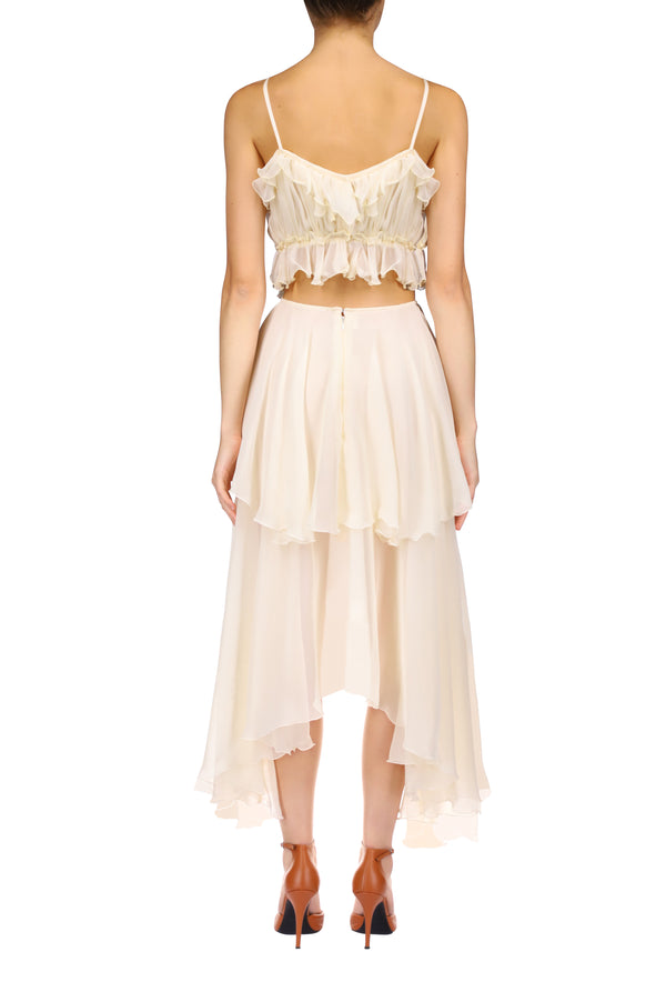Rodarte Cream Silk Chiffon Blouse And Tiered Skirt Ensemble