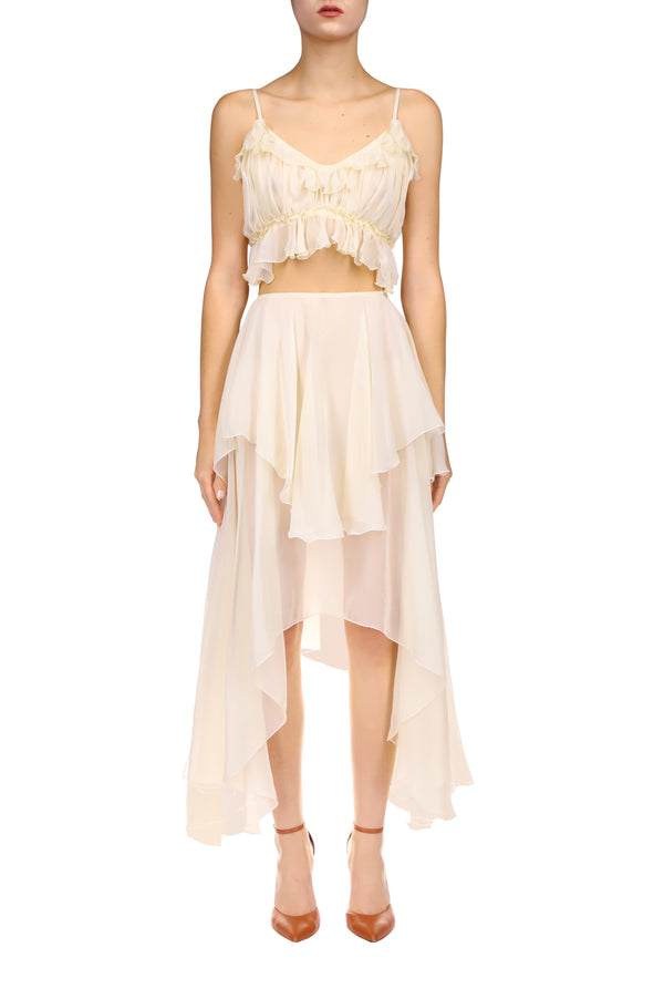 rodarte Cream Silk Chiffon Blouse and Tiered Skirt Ensemble rodarte Cream Silk Chiffon Blouse and Tiered Skirt Ensemble