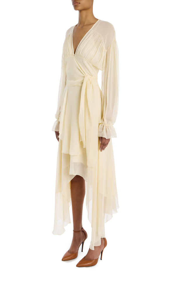 Rodarte Cream Silk Chiffon Dress With Tie Detail And Slip
