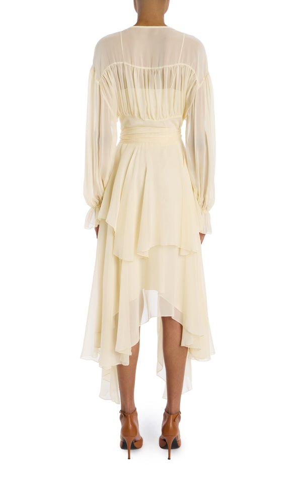 Rodarte Cream Silk Chiffon Dress With Tie Detail And Slip